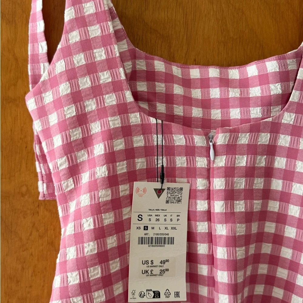 Zara Pink and White Gingham Tie-Shoulder Mini Dress - Picture 4 of 5